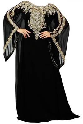 Black Zari Stone Work Georgette Islamic Style Beads Embedded PartyWear Kaftan 1