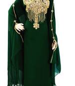 Green Zari Stone Work Georgette Islamic Style Beads Embedded PartyWear Farasha