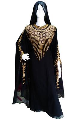 Black Zari Stone Work Georgette Islamic Style Beads Embedded PartyWear Kaftan 1