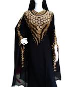 Black Zari Stone Work Georgette Islamic Style Beads Embedded PartyWear Kaftan