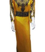 Yellow Zari Stone Work Georgette Islamic Style Beads Embedded PartyWear Kaftan