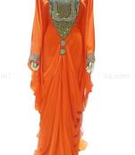 Orange Zari Stone Work Georgette Islamic Style Beads Embedded PartyWear Farasha