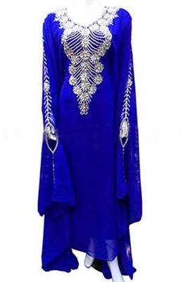 Blue Zari Stone Work Georgette Islamic Style Beads Embedded PartyWear Farasha 1