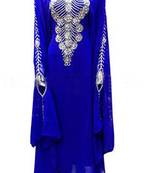 Blue Zari Stone Work Georgette Islamic Style Beads Embedded PartyWear Farasha