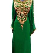 Green Zari Stone Work Georgette Islamic Style Beads Embedded PartyWear Farasha