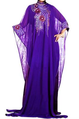 Purple Zari Stone Work Georgette Islamic Style Beads Embedded PartyWear Farasha 1