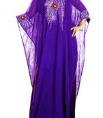 Purple Zari Stone Work Georgette Islamic Style Beads Embedded PartyWear Farasha