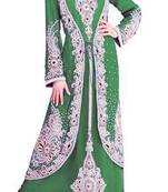 Green Zari Stone Work Georgette Islamic Style Beads Embedded PartyWear Kaftan