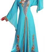 Blue Zari Stone Work Georgette Islamic Style Beads Embedded PartyWear Kaftan
