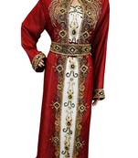 Red & White Zari Stone Work Georgette Islamic Style Beads Embedded PartyWear Kaftan