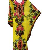 Yellow Machine Work Georgette Islamic Style Beads Embedded PartyWear Kaftan