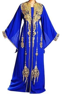 Blue Zari Stone Work Georgette Islamic Style Beads Embedded PartyWear Kaftan 1