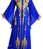 Blue Zari Stone Work Georgette Islamic Style Beads Embedded PartyWear Kaftan