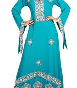 Turqouise Zari Stone Work Georgette Islamic Style Beads Embedded PartyWear Abaya