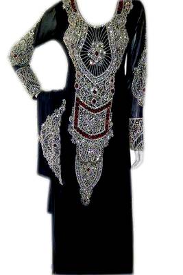 Black Zari Stone Work Georgette Islamic Style Beads Embedded PartyWear Farasha 1