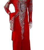 Red Zari Stone Work Georgette Islamic Style Beads Embedded PartyWear Kaftan