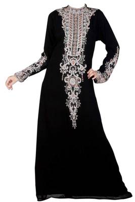 Black Zari Stone Work Georgette Islamic Style Beads Embedded PartyWear Farasha 1