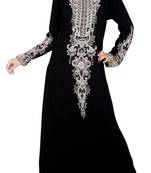 Black Zari Stone Work Georgette Islamic Style Beads Embedded PartyWear Farasha