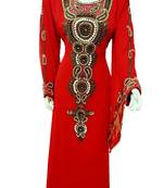 Red Zari Stone Work Georgette Islamic Style Beads Embedded PartyWear Abaya