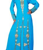 Blue Zari Stone Work Georgette Islamic Style Beads Embedded PartyWear Kaftan