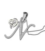 0.02ctsValentine Alphabet N With Heart Design Pendant in 9KT White Gold (GH Color, SI Clarity) with 16" Chain