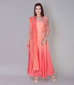 Orange shibori chanderi silk stitched salwar suits with dupatta