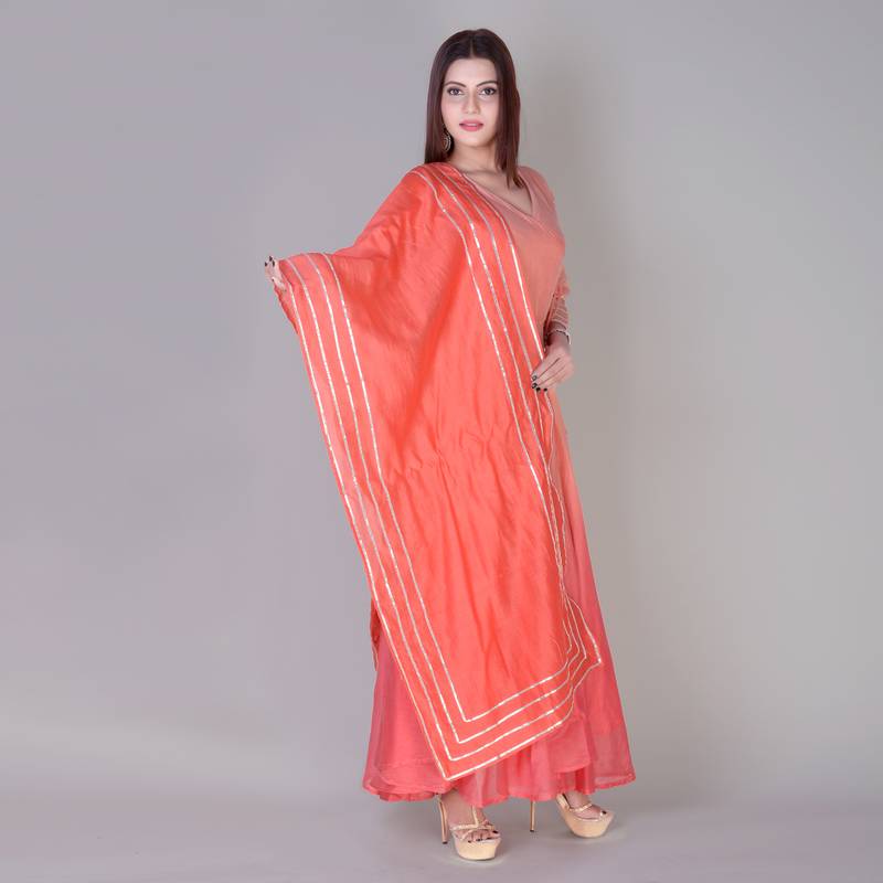 Orange shibori chanderi silk stitched salwar suits with dupatta