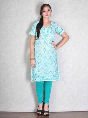 Sky blue embroidered cotton kurtas-and-kurtis 1