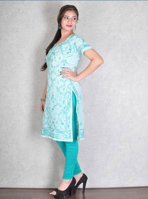 Sky blue embroidered cotton kurtas-and-kurtis 2