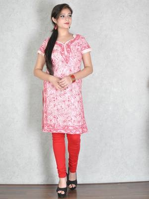 Light peach embroidered cotton kurtas-and-kurtis 1