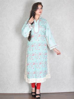 Blue embroidered cotton kurtas-and-kurtis 1