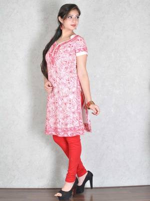 Light peach embroidered cotton kurtas-and-kurtis 2