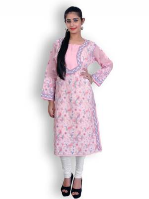 Pink embroidered cotton kurtas-and-kurtis 1