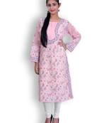 Pink embroidered cotton kurtas-and-kurtis