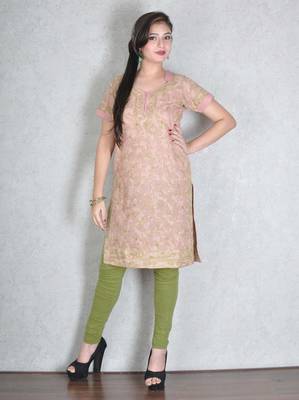 Peach embroidered cotton kurtas-and-kurtis 1