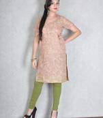 Peach embroidered cotton kurtas-and-kurtis