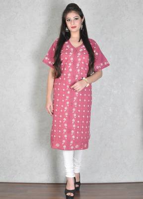 Wine embroidered cotton kurtas-and-kurtis 1