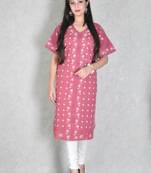 Wine embroidered cotton kurtas-and-kurtis