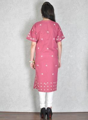 Wine embroidered cotton kurtas-and-kurtis 3