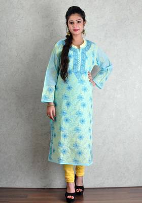 Blue embroidered cotton kurtas-and-kurtis 1
