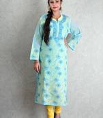 Blue embroidered cotton kurtas-and-kurtis
