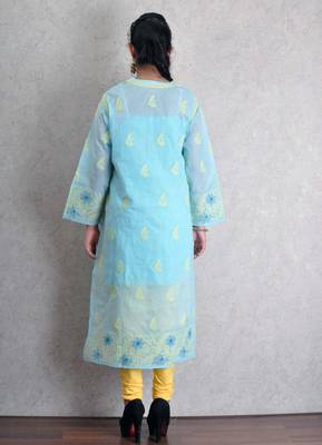 Blue embroidered cotton kurtas-and-kurtis 3