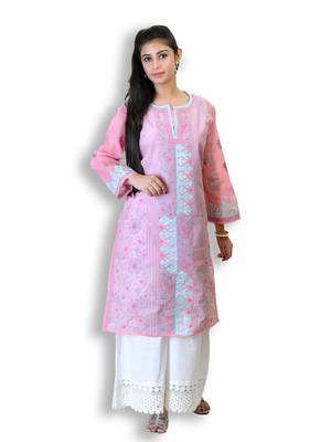 Pink embroidered cotton kurtas-and-kurtis 1
