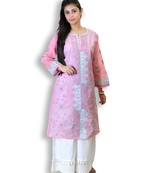 Pink embroidered cotton kurtas-and-kurtis