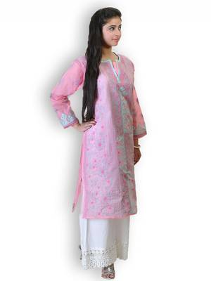 Pink embroidered cotton kurtas-and-kurtis 3
