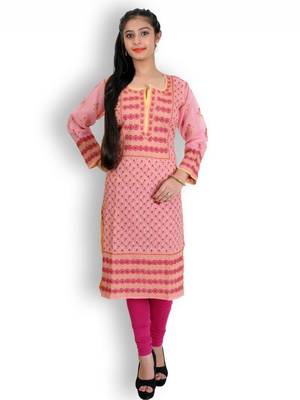 Pink embroidered cotton kurtas-and-kurtis 1
