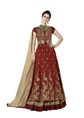 Maroon self design art silk Anarkali Lehenga 1