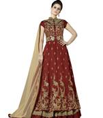 Maroon self design art silk Anarkali Lehenga