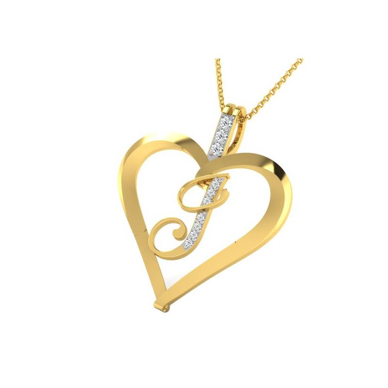 0.05ctsValentine Alphabet J In A Heart Pendant in 18KT Yellow Gold (GH Color, SI Clarity) with 16" Chain