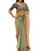 Light green embroidered nylon saree with blouse